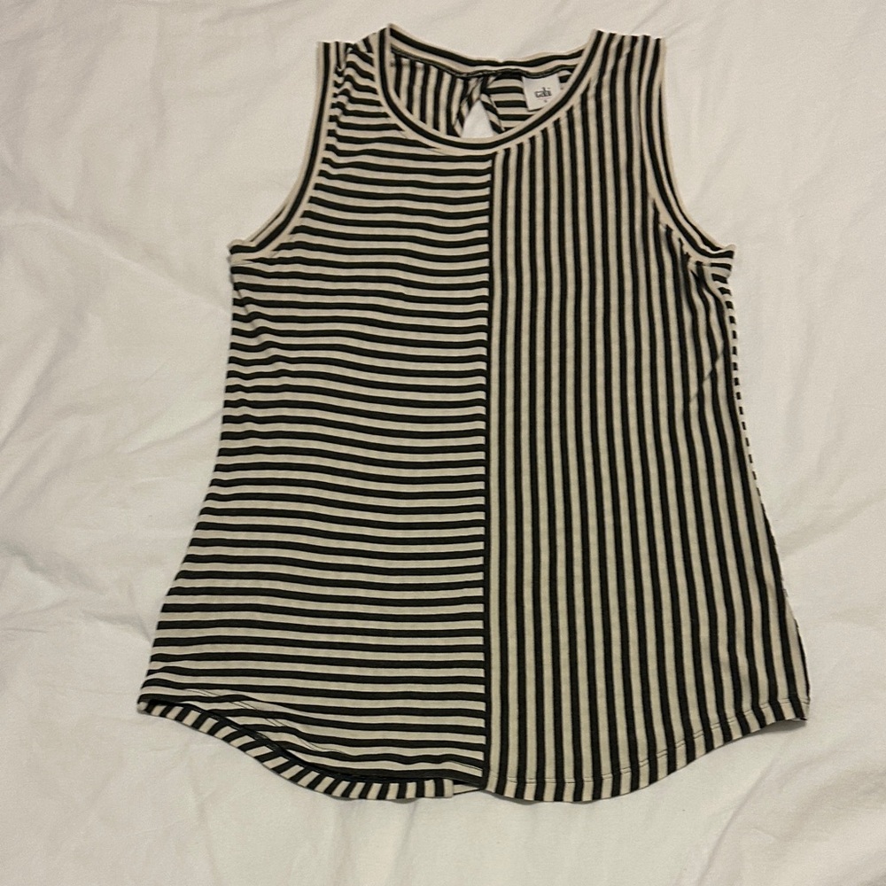 CAbi Dual Stripe Black and Cream Tank Top